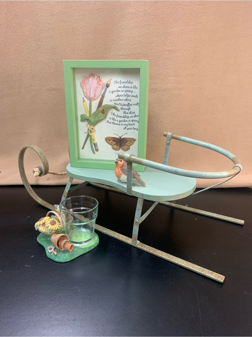 Green Decorative Metal Sled Accent